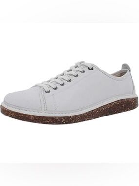 White Low-Top Sneaker with Brown Cork-Look Sole